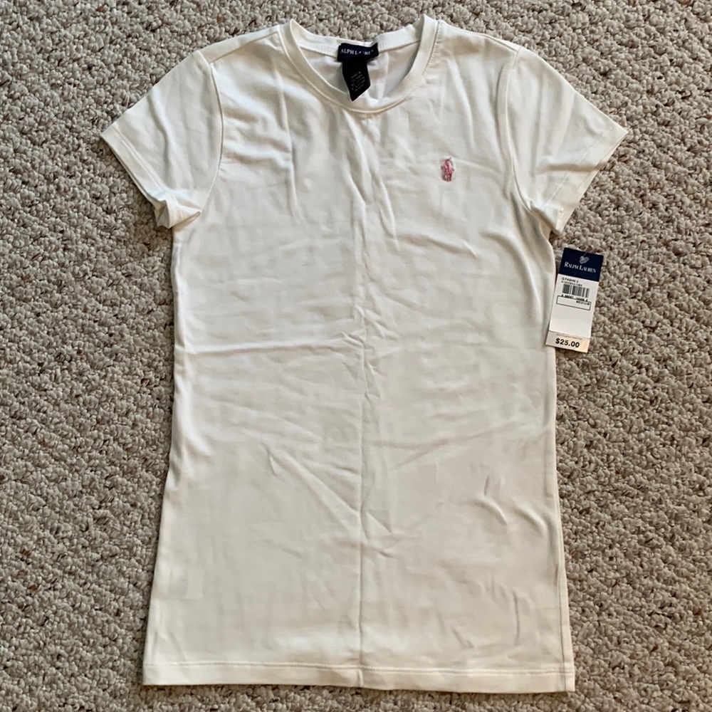 Ralph Lauren Off-White T-Shirt with Pink Logo Girls size M (8/10) NWT